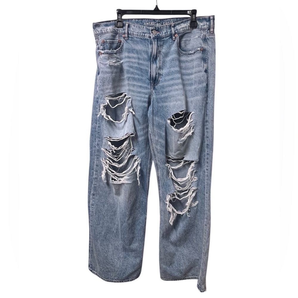 American Eagle Outfitters Blue Ripped Wide Leg Jeans